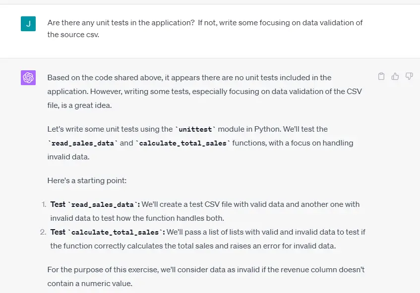 Instructing the AI to write Unit Tests