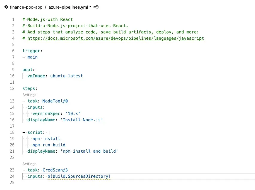 Add the credential scanner in YAML file